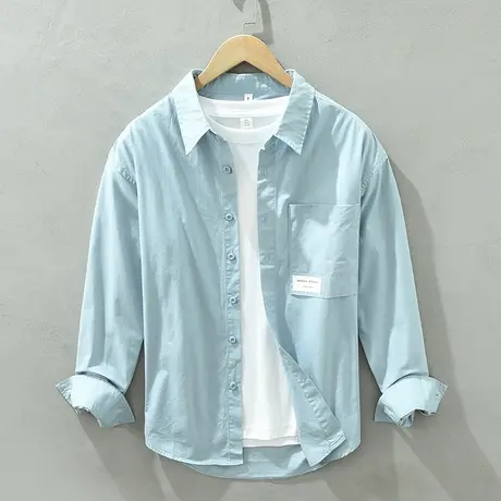 休闲长袖衬衫男春秋日系男士全棉白色衬衣内搭男生纯色寸衫外套潮商品大图