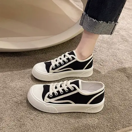 帆布鞋女夏款厚底饼干鞋2024新款小香风女鞋休闲板鞋松糕小白鞋子商品大图