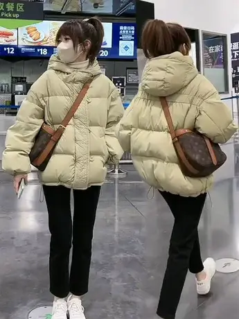 羽绒服女短款2023冬季新款时尚宽松休闲连帽保暖白鸭绒面包服外套图片