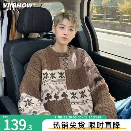 VIISHOW圣诞氛围感男女毛衣oversize慵懒风bf男冬麋鹿保暖针织衫商品大图