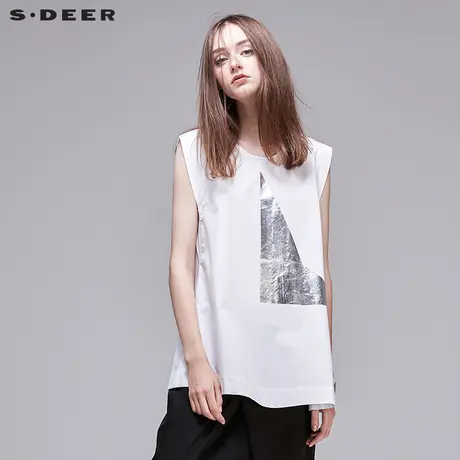sdeer圣迪奥2019夏装现代闪银贴片圆领无袖A廓上衣S17280674图片