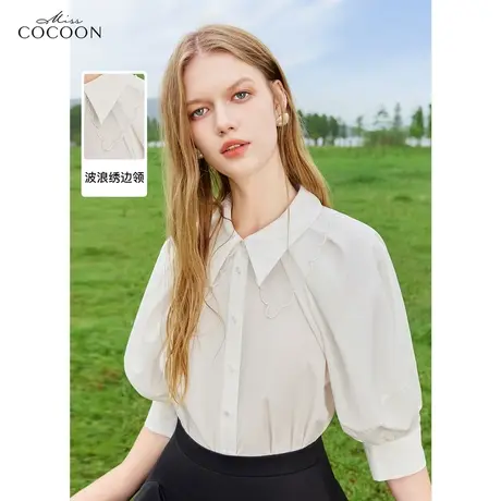 missCOCOON法式时尚上衣2023夏季新款女装气质百搭刺绣气泡袖衬衫商品大图