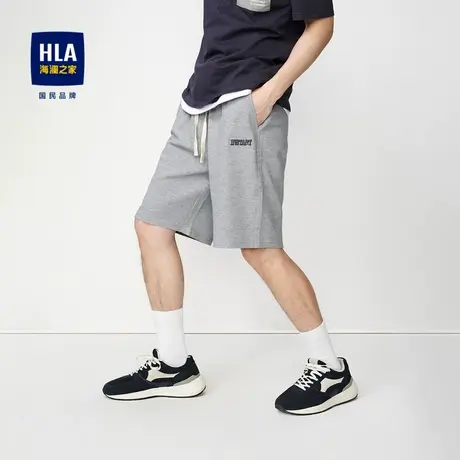 HLA/海澜之家松紧腰休闲中裤抽绳系带牙刷绣宽松运动风透气短裤男商品大图