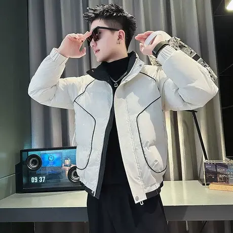 工装短款棉衣男冬季新款撞色拼接高级感潮牌个性轻熟加厚棉服外套图片