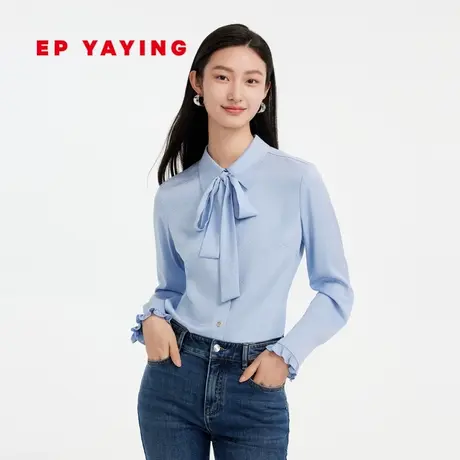 [真丝系列]EP雅莹女装 通勤飘带蓝色长袖衬衫 2023新款2110A图片