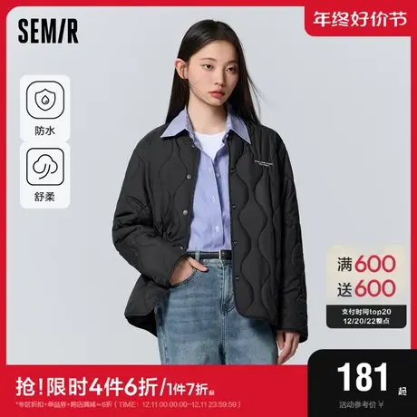 [商场同款]森马棉服女中长款宽松内搭2023冬新款防水棒球领薄棉衣图片