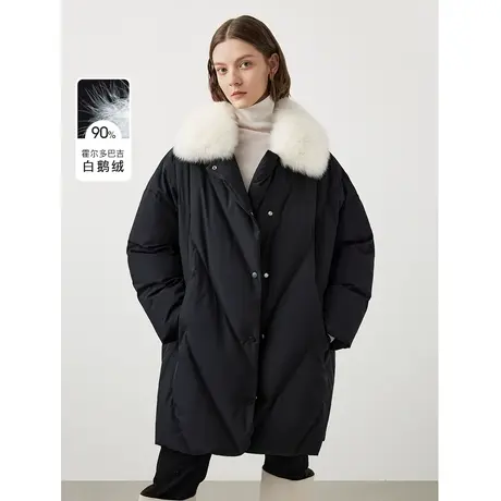 朗姿霍尔多巴吉白鹅绒可拆卸狐狸毛领复古羽绒服外套2023冬季新款图片