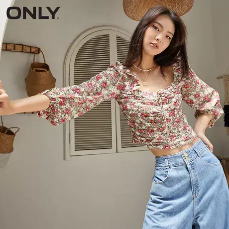 ONLY奥莱夏季碎花仙女短款设计感气质雪纺衫女商品大图