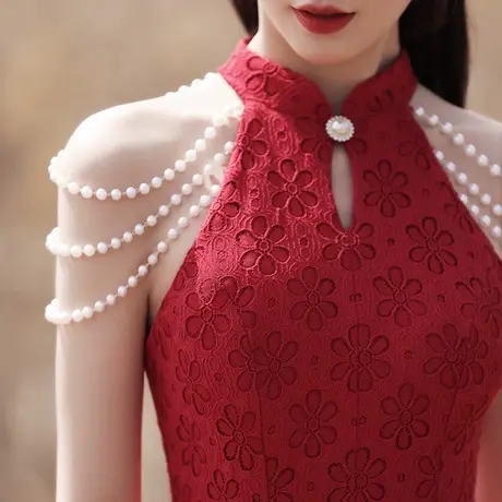 鱼尾敬酒服新娘2023新款订婚礼服连衣裙孤注一掷金晨同款旗袍红色图片