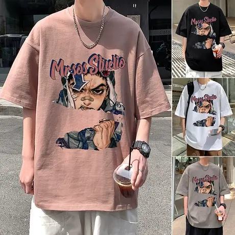 短袖T恤男夏季纯棉重磅oversize宽松半袖2023新款动漫国潮打底衫商品大图