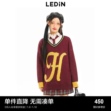 【商场同款】乐町字母针织衫早秋季新品V领线套衫女C2EED4336商品大图