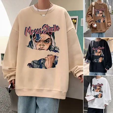 圆领卫衣男秋冬季ins潮流潮牌打底衫古着套头长袖内搭宽松上衣服商品大图