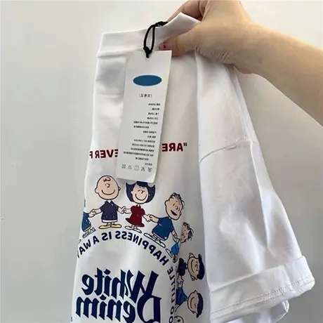 纯棉ins超火小熊印花短袖T恤男女夏季设计感体恤港风宽松半袖上衣商品大图