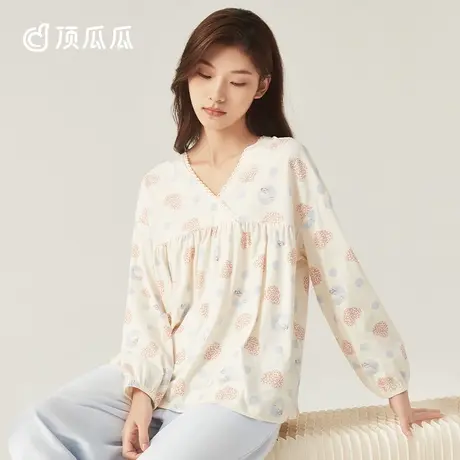 顶瓜瓜睡衣女春秋款纯棉长袖印花可外穿家居服套装商品大图