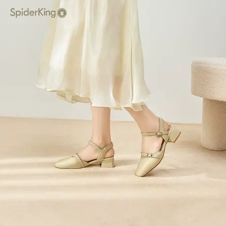 蜘蛛王女鞋官方旗舰店正品时装凉鞋2025夏季新款方头粗跟包头女鞋图片