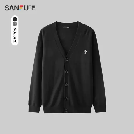 三福2024春季男士胸前字母图案开衫 户外时尚V领上衣男482319图片