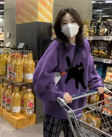 圆领卫衣女2024新款春秋小众设计感美式复古宽松薄款无帽上衣外套图片