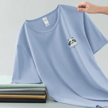 莫代尔短袖t恤男装夏季冰丝凉感速干体恤圆领上衣服小熊印花半袖图片