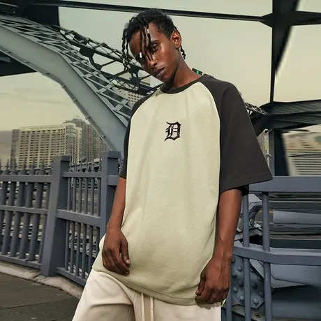 Nuthink宽松华夫格男t恤潮流拼接插肩袖短袖夏季男款潮牌情侣半袖图片