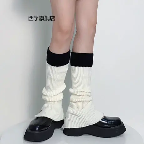 秋冬百搭拼接袜套堆堆袜显瘦中筒针织少女腿套商品大图