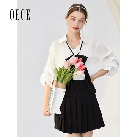 Oece夏装新款女装毕业派对减龄学院复古百褶高腰短裙图片