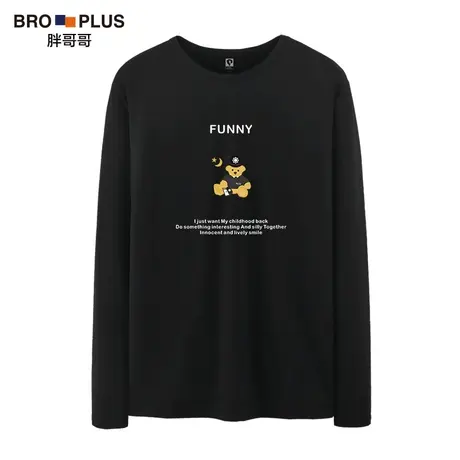 胖哥哥刺绣圆领大码男装潮胖子长袖T恤男加肥加大秋季肥佬打底衫商品大图