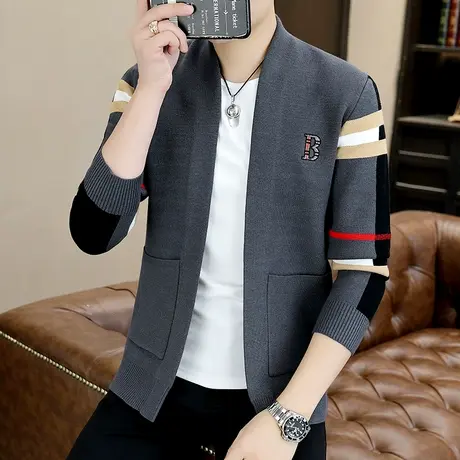 针织开衫男士外套2023新款潮牌高端羊毛衫春秋季毛衣夹克外穿披风商品大图