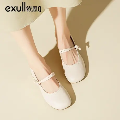 依思q玛丽珍皮鞋女春季2024新款软皮低跟法式浅口单鞋一脚蹬女鞋商品大图