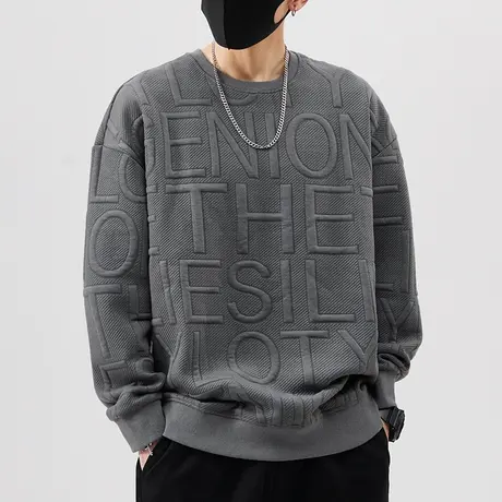 2023新款男士早秋中性风字母印花圆领上衣秋季高街圆领卫衣春秋款图片