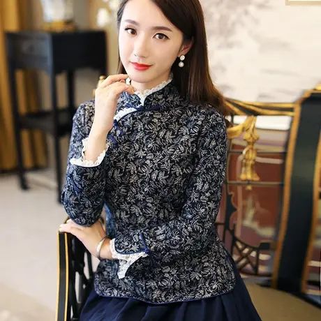 筠雅旗袍式上衣唐装中国风女装汉服复古原创长袖棉麻茶服中式女装图片