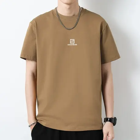 重磅纯棉短袖t恤男夏季潮流宽松圆领上衣服液氨长绒棉半袖打底衫商品大图