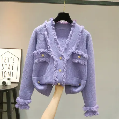 女士早秋短款针织开衫毛衣外套女春秋款上衣2023新款流苏女装外搭商品大图