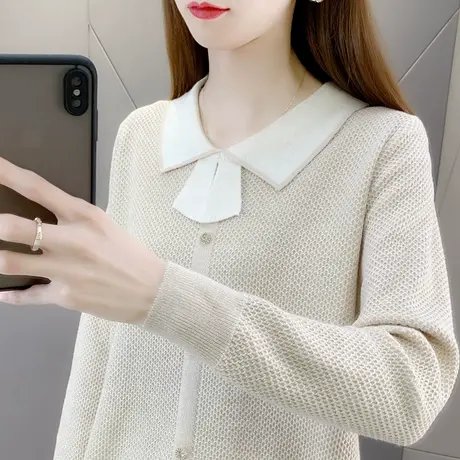 娃娃领2023春秋新款洋气爆款薄毛衣内搭针织打底衫设计感百搭上衣图片