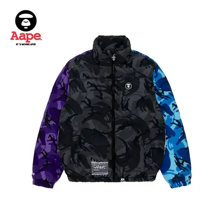 Aape旗舰店男装秋冬经典四色拼接迷彩字母保暖面包羽绒服7557XAJ图片