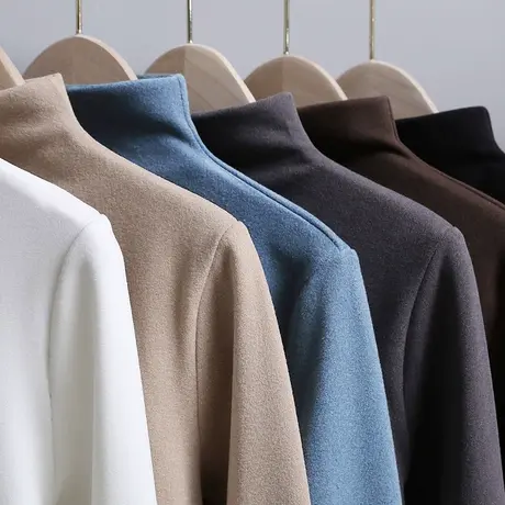 双面德绒半高领打底衫女秋冬内搭ins潮大码发热长袖加厚保暖上衣图片