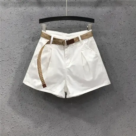 白色牛仔短裤女夏季新款欧洲站休闲个性百搭抽褶宽松阔腿裤热裤潮图片