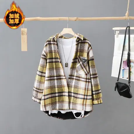 加绒加厚格子衬衫女中长款秋冬外套2023冬季新款女装上衣秋冬衬衣图片