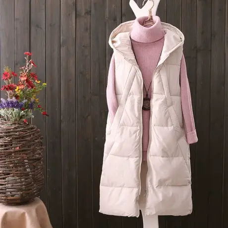 羽绒棉中长款连帽棉马夹女韩版大码加厚棉坎肩无袖棉衣外套棉马甲商品大图