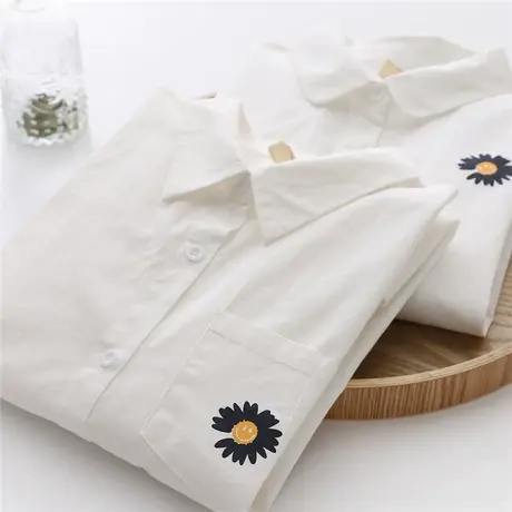 早秋文艺白衬衫纯棉长袖甜美小雏菊韩版宽松小清新设计感小众上衣商品大图