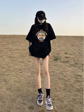 黑色甜酷仿棉短袖t恤2023新款夏季欧货气质时尚洋气大码女装上衣图片