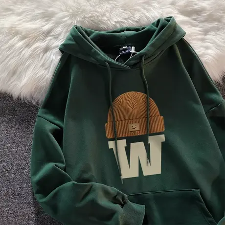 oversize美式复古连帽卫衣女春秋薄款2023新款宽松慵懒风小众外套图片