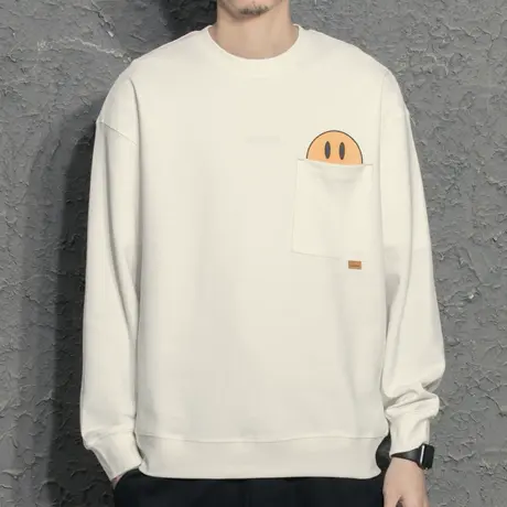 基础笑脸印花长袖t恤男2022春季新款潮流内搭口袋打底衫流行卫衣T图片