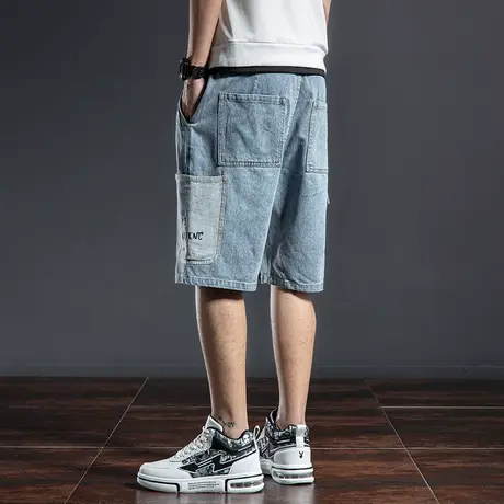 夏季男士五分裤中裤马裤宽松潮牌休闲薄款拼色工装多口袋大码直筒商品大图