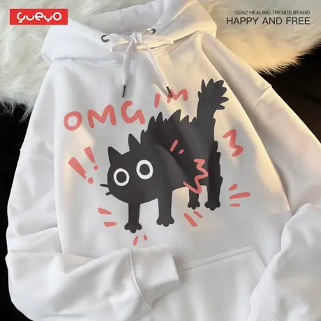 悦游 惊吓猫狗 街头宽松连帽卫衣潮流原创小众情侣卡通趣味ins图片