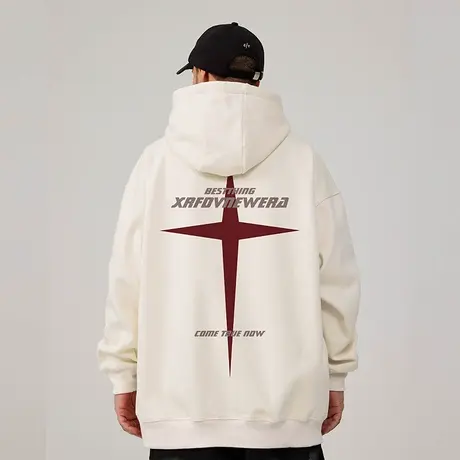 春秋冬季美式复古加肥加大潮牌印花打底衫女休闲卫衣连帽大码男装商品大图