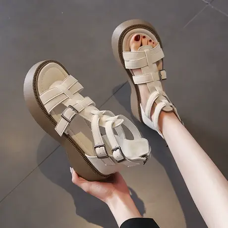 编织厚底凉鞋女夏季2023年新款ins潮时尚复古露趾仙女风罗马鞋女图片