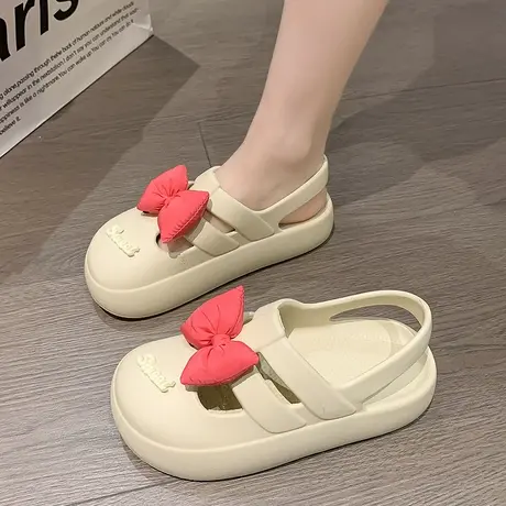 可爱蝴蝶结凉鞋女夏季2023新款时尚外穿踩屎感厚底包头洞洞凉拖鞋商品大图