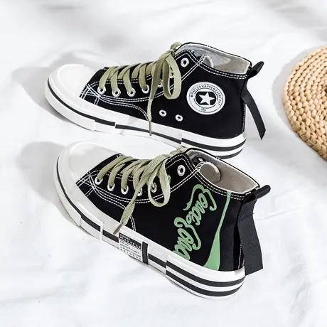 高帮帆布鞋女2021春季新款韩版ulzzang百搭学生休闲复古港风布鞋商品大图