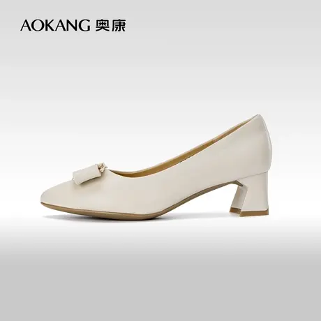 奥康女鞋 2023春秋季气质尖头粗高跟单鞋套脚蝴蝶结女士优雅潮商品大图