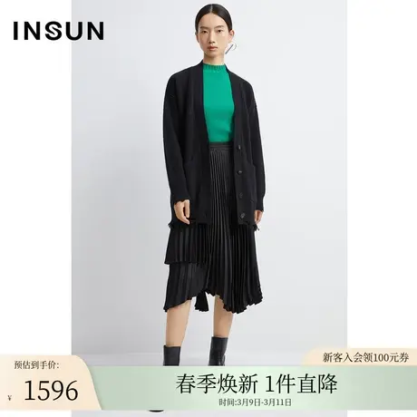 INSUN恩裳冬季虚线剪毛慵懒风羊绒衫外套商品大图